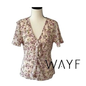 NWT S Wayf Sabrina Knot Flutter Sleeve Floral Blouse